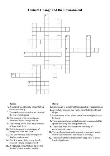 Climate Change Crossword Puzzle