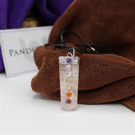 Rose Quartz 7 Chakra Pencil Pendant - For Energy - Pandit.com