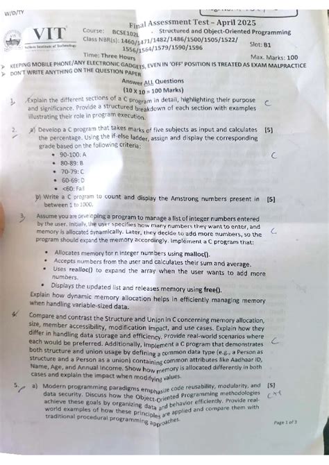 BCSE102P CAT 1 G1 2023 - Structured Programming Assessment Details ...