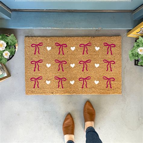 Pink Bow Doormat Outdoor, Cute Door Mat, Heart Doormat, Birthday Gift ...