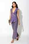 Buy Purple Floral Pattern Jacket And Pant Set For Women by Rishi And ...