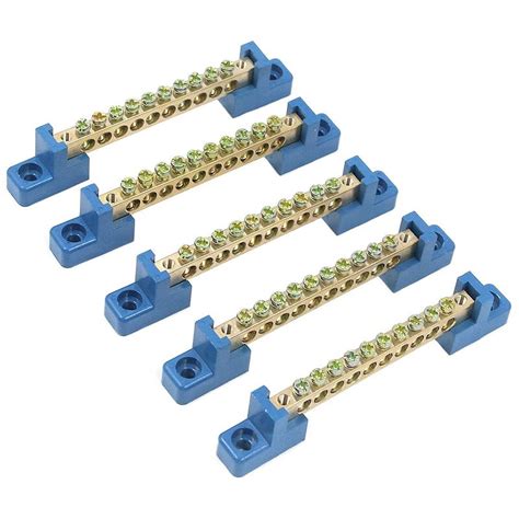 Terminal Block Blue Terminal Bus Bar 10 Positions Screw Brass Terminal Grounding Strip Bus Bar ...