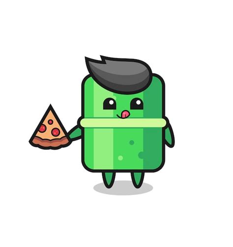 Cute bamboo cartoon eating pizza | Premium Vector