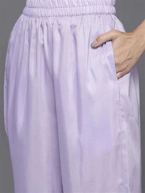 Buy Lavender Woven Design Silk Blend Straight Kurta With Palazzos ...