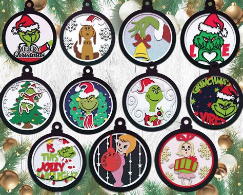 CHRISTMAS GRINCH ORNAMENT 3D BUNDLE Svg - Cricut Files, Cardstock Svg ...