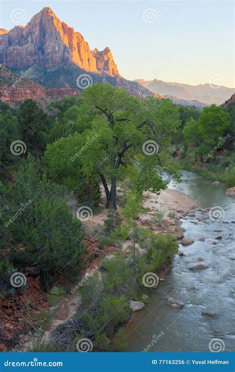 The Watchman and Virgin River from the Canyon Junction Bridge, Zion ...