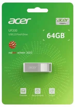 Open Box Acer BL.9BWWA.504 64GB USB Pen Drive – UF200 Silver