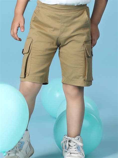 Cutiekins Boys Solid Lycra Cargo Short -Camel Brown