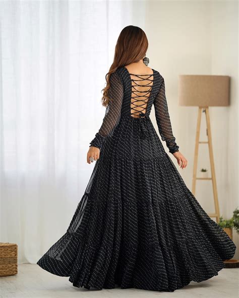 Black Pure Soft Fox Georgette Anarkali Gown With Huge Flair – Bahu Palace