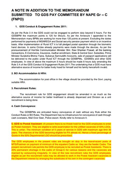 GDS as Officiating Postal Assistant : Committee Recommondetions ...