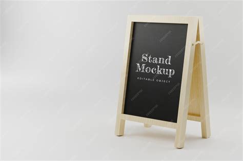 Premium PSD | 3D Rendering, Wooden Stand Mockup PSD File, Half Side View
