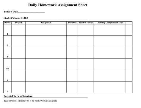Image result for Homework Assignment Sheet