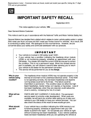 Fillable Online www-odi nhtsa dot IMPORTANT SAFETY RECALL - Safercar ...