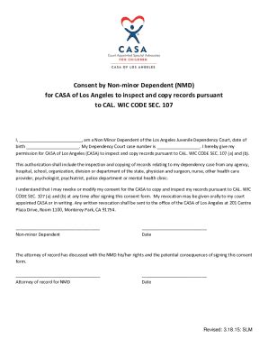 Fillable Online Consent by Non-minor Dependent (NMD ... - CASA of Los ...