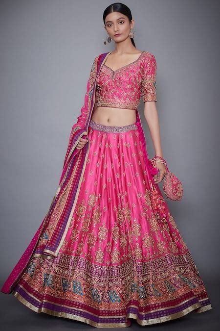 Buy Purple Silk Satin Leaf Neck Hand Embroidered Bridal Lehenga Set For ...
