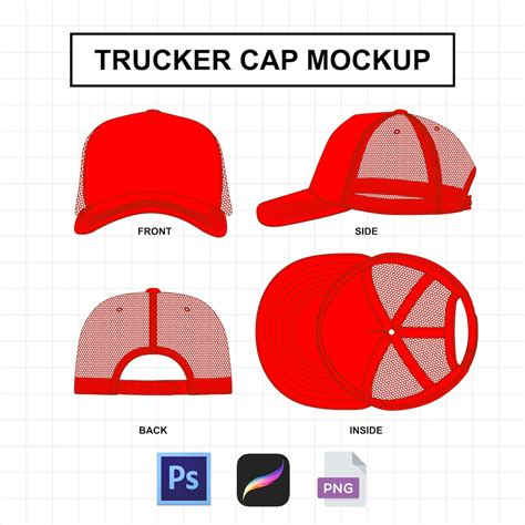 Flat Mockup of Trucker Cap PNG Photoshop Procreate - Etsy