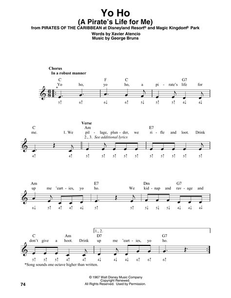 Yo Ho (A Pirate's Life For Me) (Harmonica) - Print Sheet Music Now