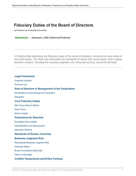 Stanford review - Fiduciary Duties of the Board of Directors by ...