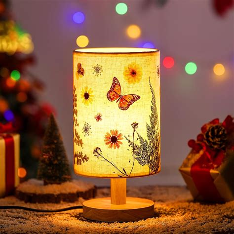 WSYEAR Flower Lamp Bedside Lamps Pressed Flowers Table Lamp with Wood ...