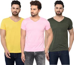 Jangoboy Solid Men V Neck Dark Green, Pink, Yellow T-Shirt - Buy ...