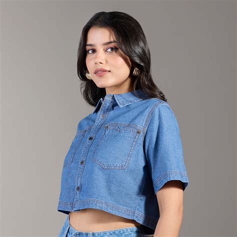 Buy Twenty Dresses By Nykaa Fashion Mid Blue Solid Boxy Half Sleeves ...