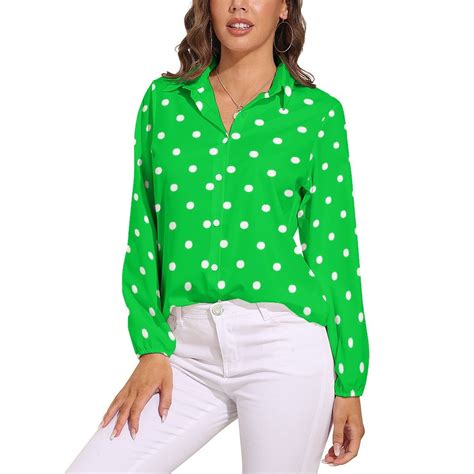 Classic Polka Dots Blouse Womens Blue And White Street Wear Loose ...