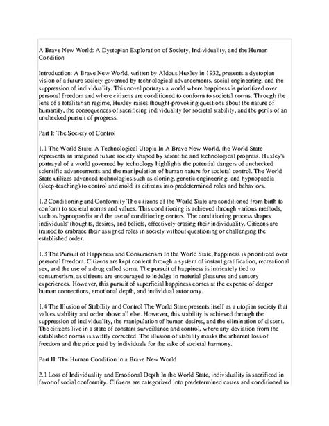 Brave new world themes - A Brave New World: A Dystopian Exploration of ...