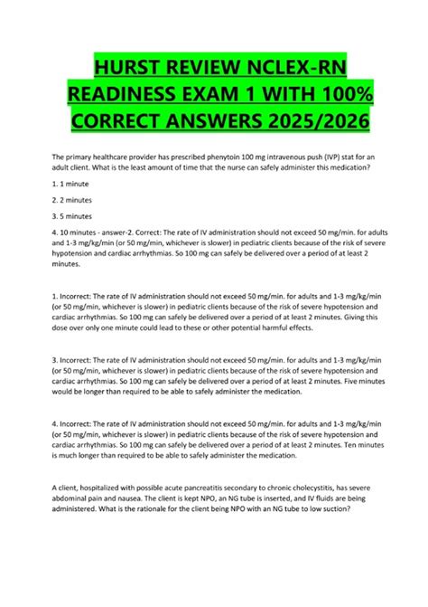HURST REVIEW NCLEX-RN READINESS EXAM 1 WITH 100% CORRECT ANSWERS 2025/ ...
