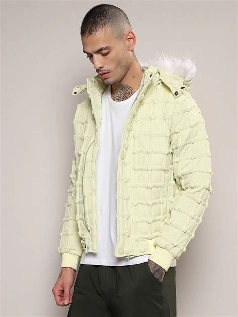 ₹2,399 | Campus Sutra Men's Pale Yellow Self-Design Puffer Jacket With ...