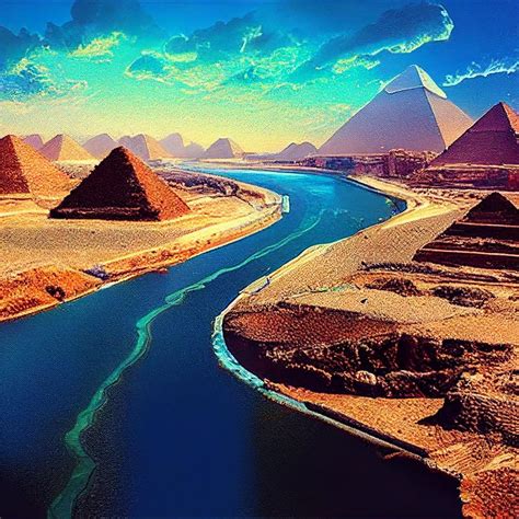 The nile river flowing through ancient egypt : r/midjourney