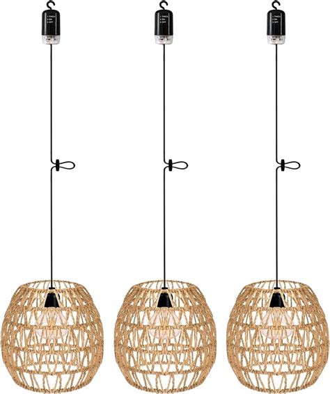 3er Pack Battery Operated Pendant Light Outdoor Chandelier for Gazebo ...