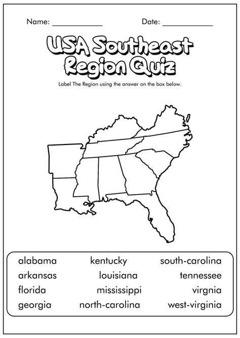Blank Map of the Southeast Region Printable PDF