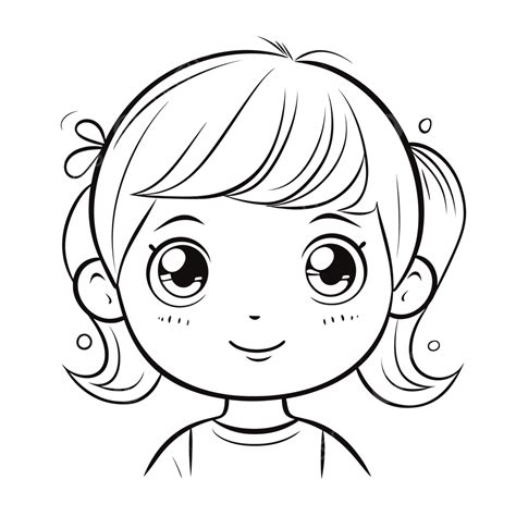 Cartoon Girl Face Coloring Page Outline Sketch Drawing Vector, Drawing ...