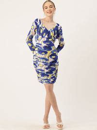 Abstract Print Ruched Blouson Dress – RueCollections