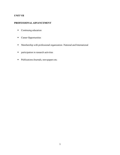 Unit 7 - Bsc nursing - UNIT VII PROFESSIONAL ADVANCEMENT Continuing ...