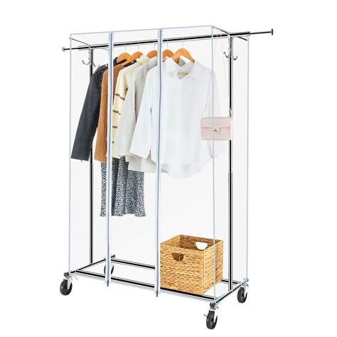 GREENSTELL Clothes Rack with Cover, Adjustable Garment Rack with Wheels ...