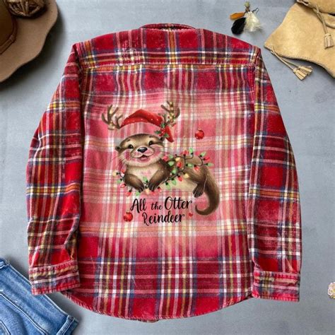 Cute Animal Christmas Shirt Funny Reindeer Otter Flannel Shirt Holiday ...