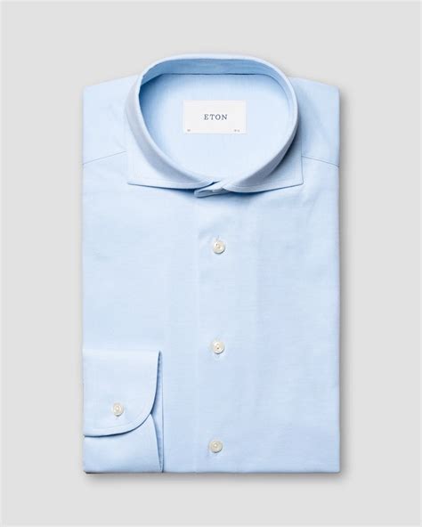 Light Blue Cotton Four-Way Stretch Shirt - Eton