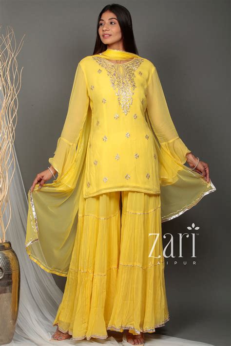 Georgette Straight Sharara Suit with Pittan work. – Zari Jaipur