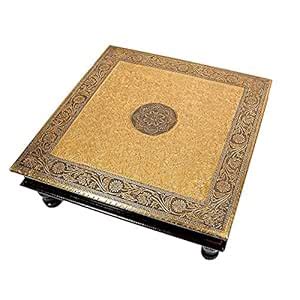 Wooden Palm Decorative Brass bajot Multipurpose Stool Pooja Beautiful ...