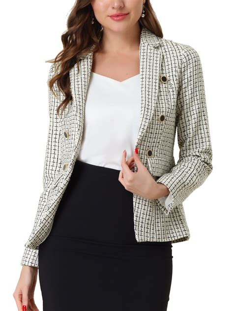 INSPIRE CHIC Women's Tweed Jackets Notched Lapel Long Sleeve Open Front ...