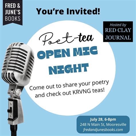 Poet-TEA Open Mic Night, 248 N. Main Street, Mooresville, NC, United ...
