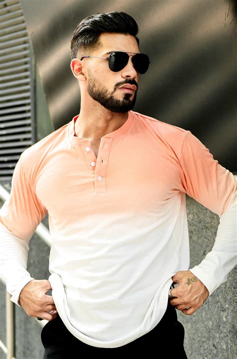 Coral Ombre Dyed Henley T-Shirt – Gritstones