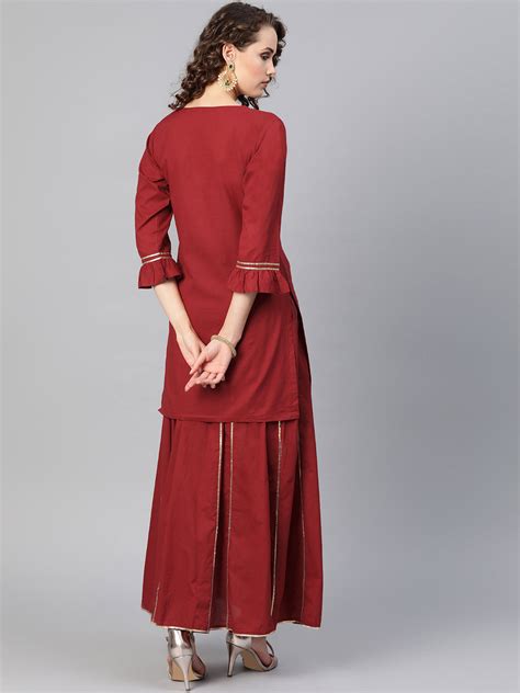 Shop Bhama Couture Women Maroon & Golden Gotta Patti Detail Kurta with ...