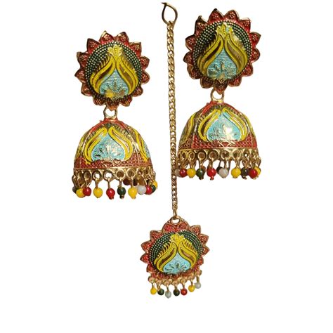 Buy EELIO SHOP Floral Design Multi-Color Indian Ethnic Jhumki Earrings ...