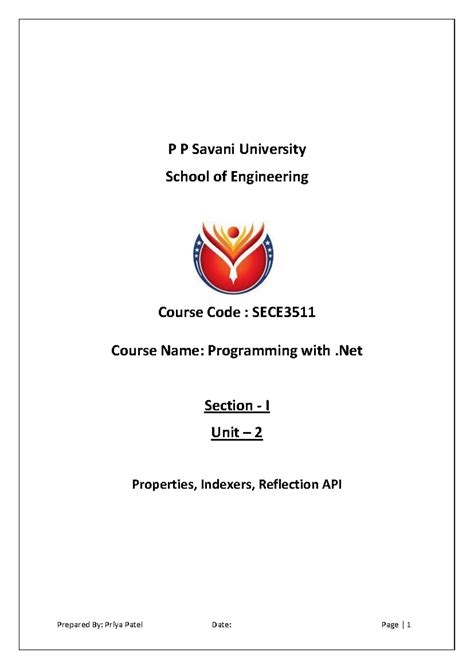 Unit 2.4 Properties, Indexers - P P Savani University School of ...