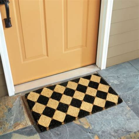 French Creel Coir Mat with Natural Coco Fibers & Harlequin Pattern
