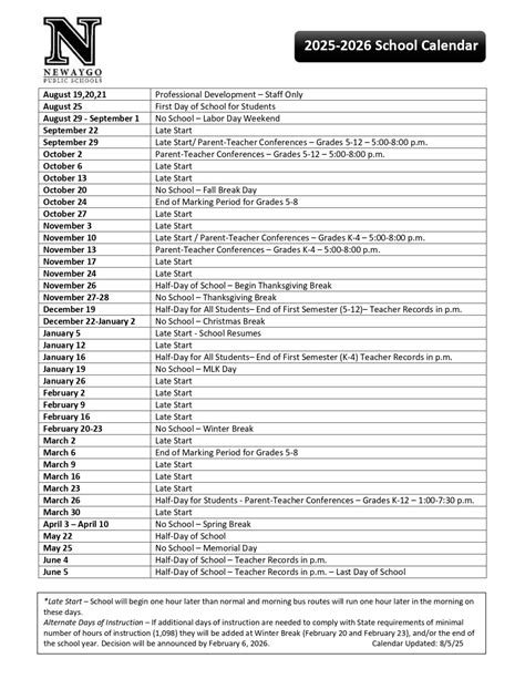 Newaygo Public Schools MI calendar 25-26 Revised pdf - EduCounty