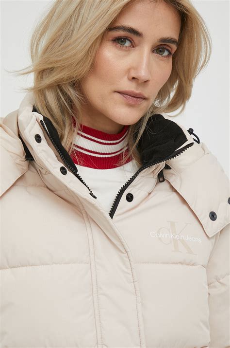 Calvin Klein Jeans kurtka damska kolor beżowy zimowa | Answear.com