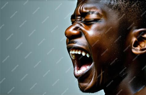 Upset young black guy screaming at street under rain shock and ...